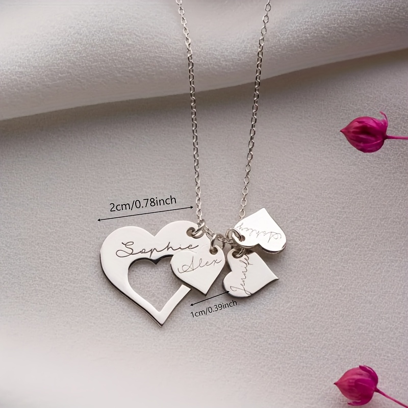 Personalized 4pcs English Names Heart Pendant Necklace, 18K Gold Plated